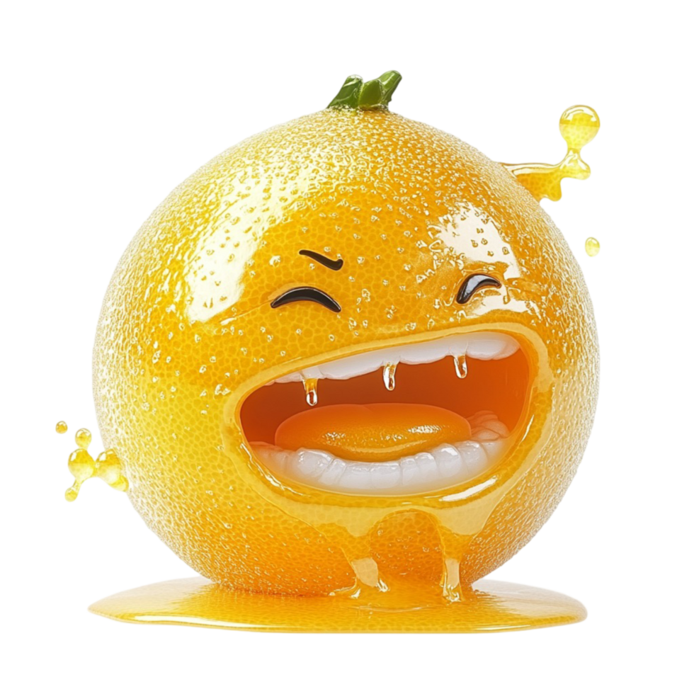 Smiling Orange with Straw on Transparent Background png