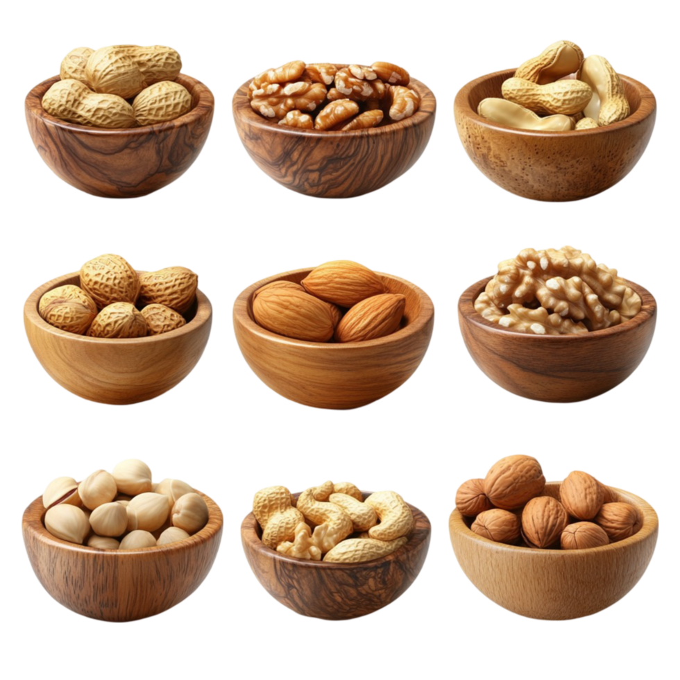 Assorted Nuts in a Rustic Bowl Transparent Background png