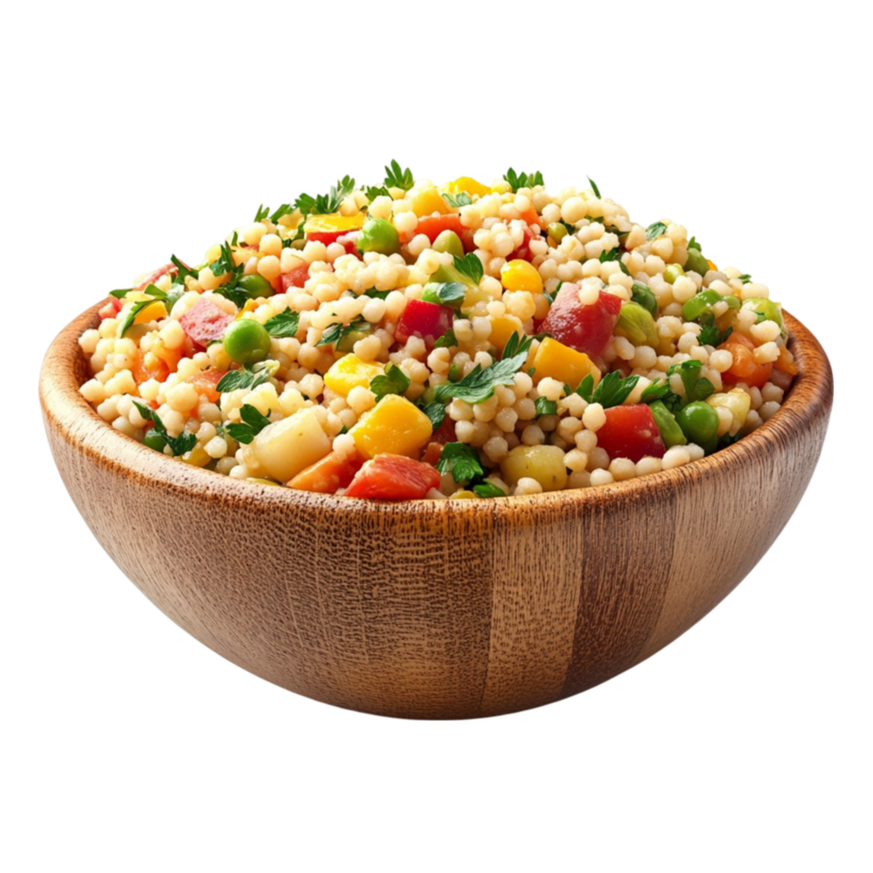 Wooden Bowl of Spiced Rice Transparent Background png