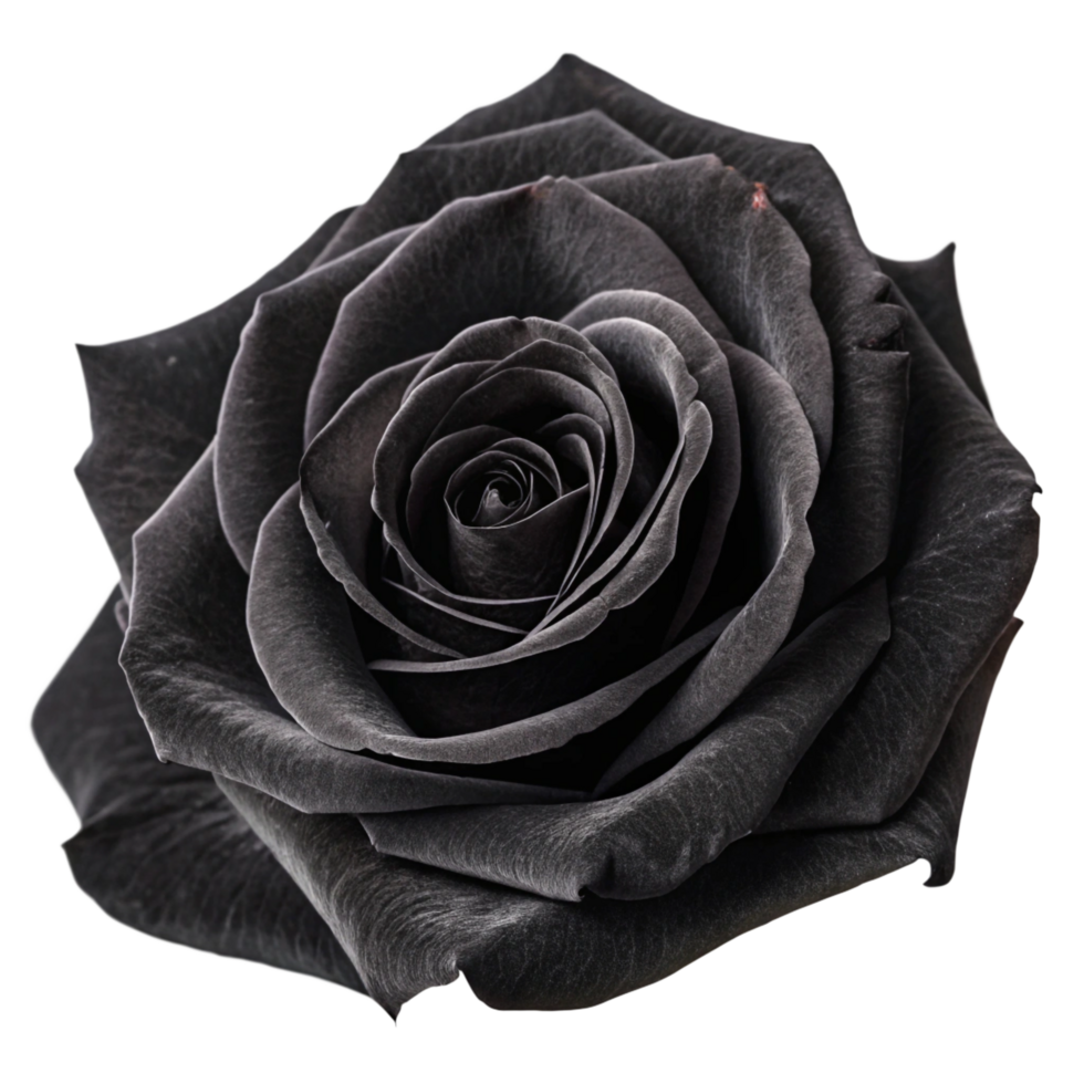 A dramatic close-up of a single, dark black rose png