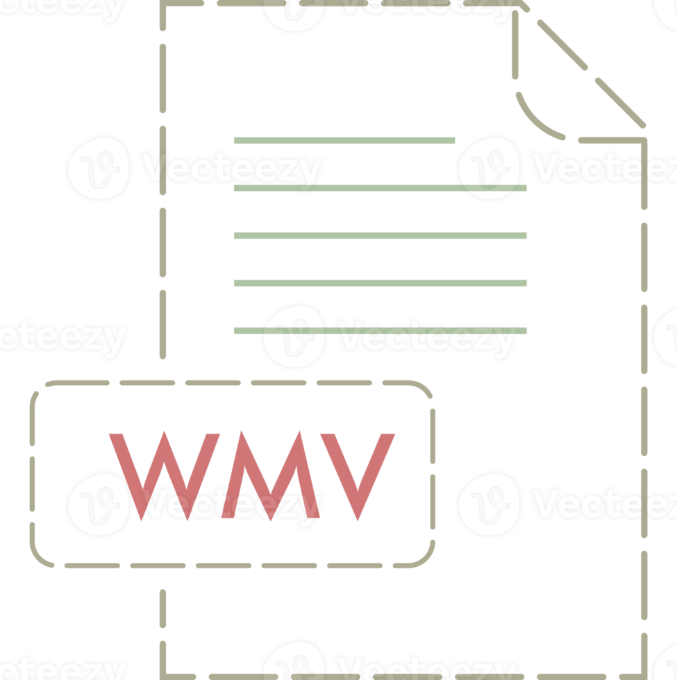 Modern Wmv File Format Icon Rounded Dashed Outline png