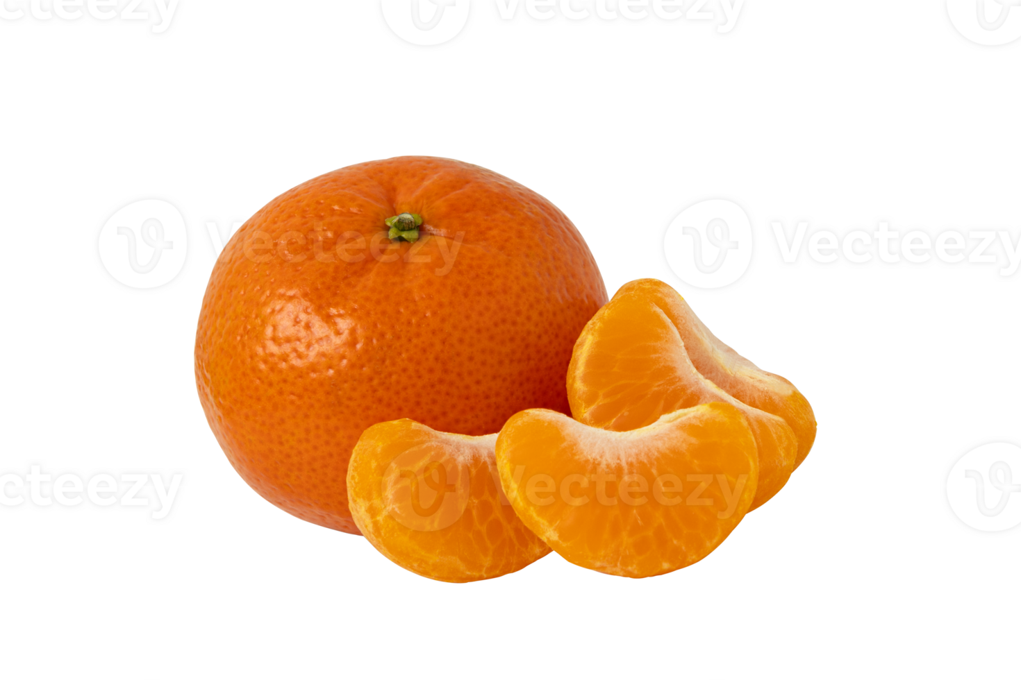Tangerine citrus fruit with mandarin half and slices isolated without shadow png