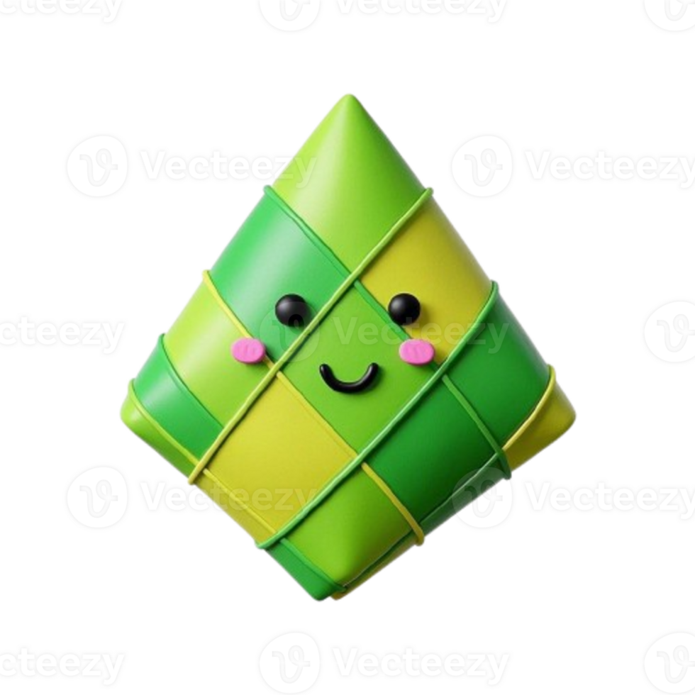 A green and yellow ketupat triangle shaped object png