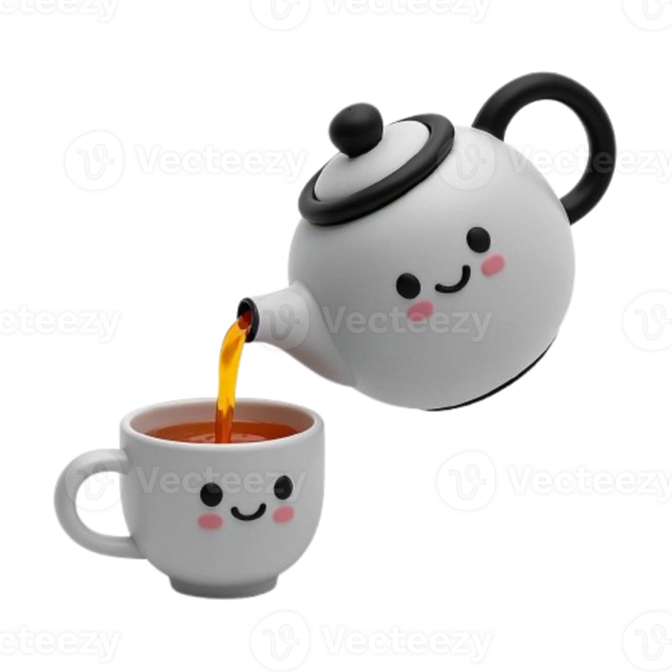 Tea pot and cup with smiley faces png