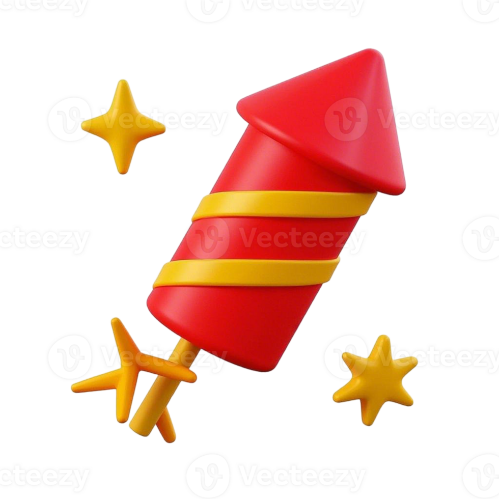 A red and yellow rocket with stars png