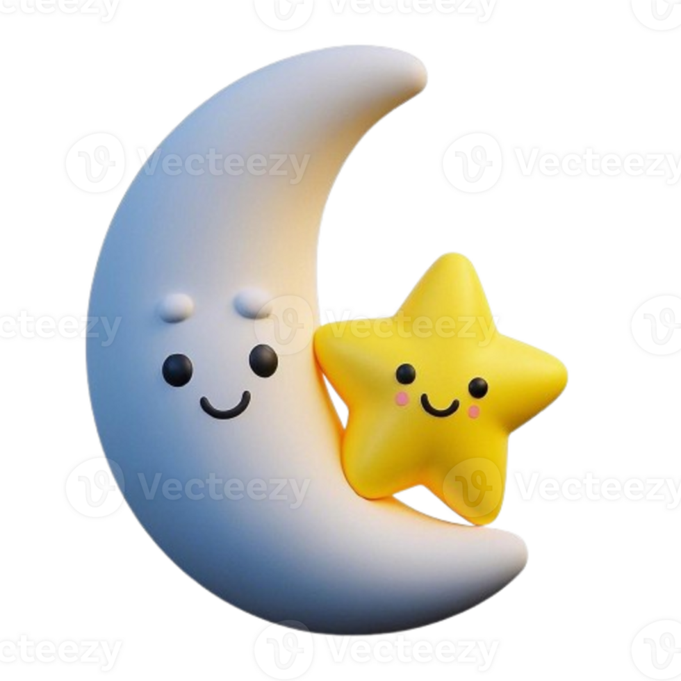 A cute little moon and star with a smile png