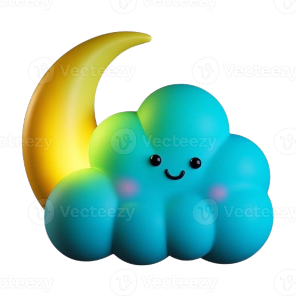 A cute blue cloud with a yellow moon on it png