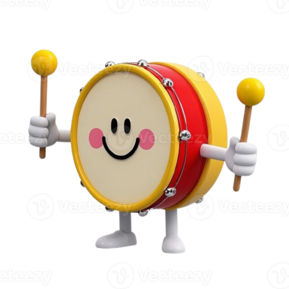 a cute cartoon drum character with a smile on his face png