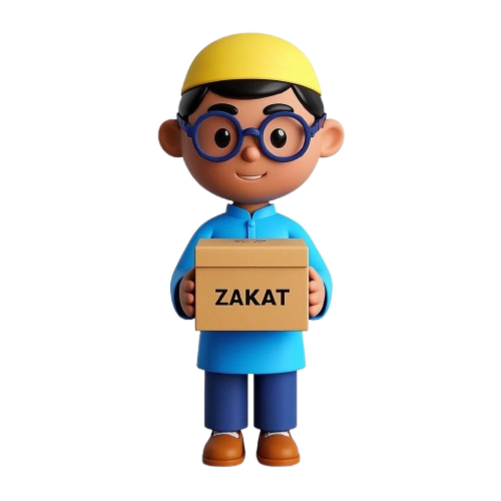 cartoon character holding a box with the word zakat png