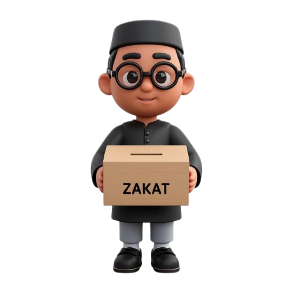 cartoon character holding a box with the word zakat on it cartoon character, hd png