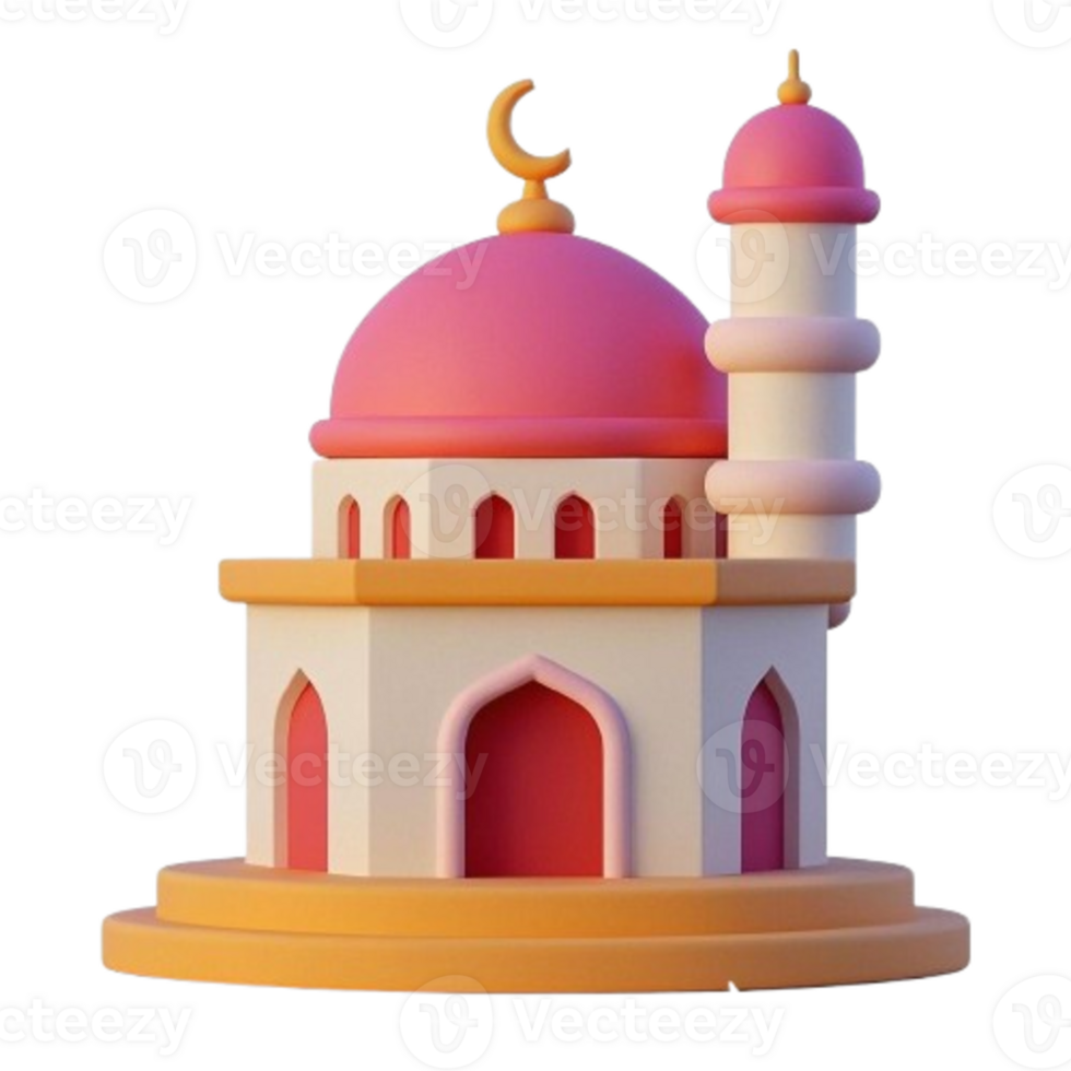 A pink mosque with a crescent moon on top png