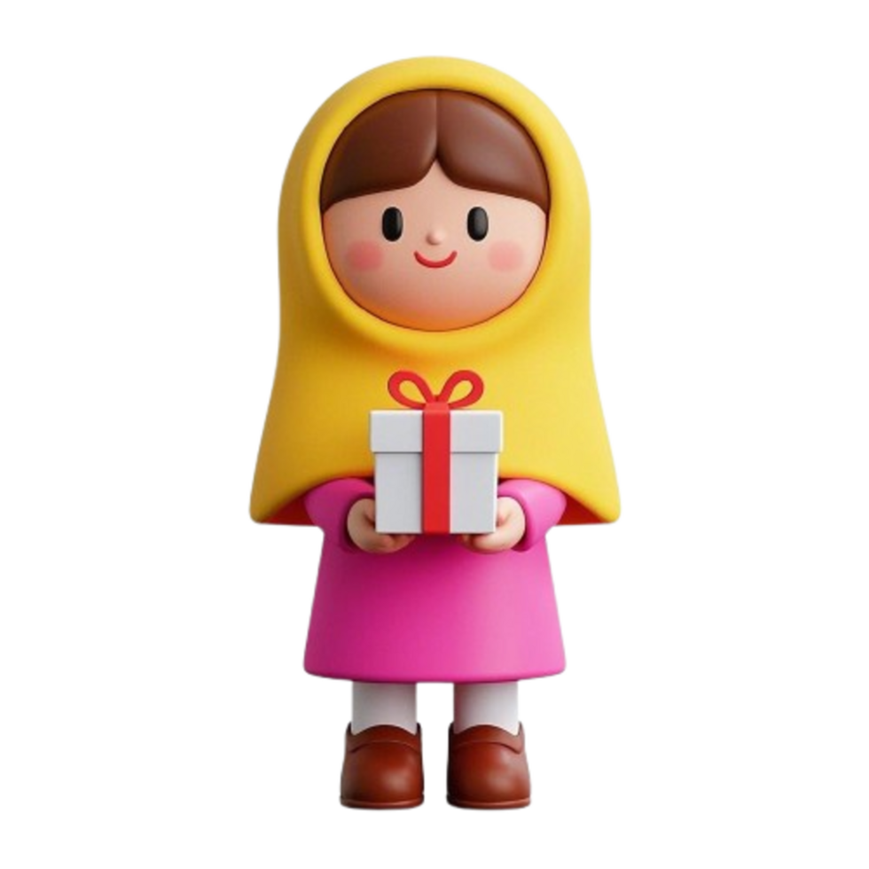 a cute cartoon girl holding a gift on a transparent background png