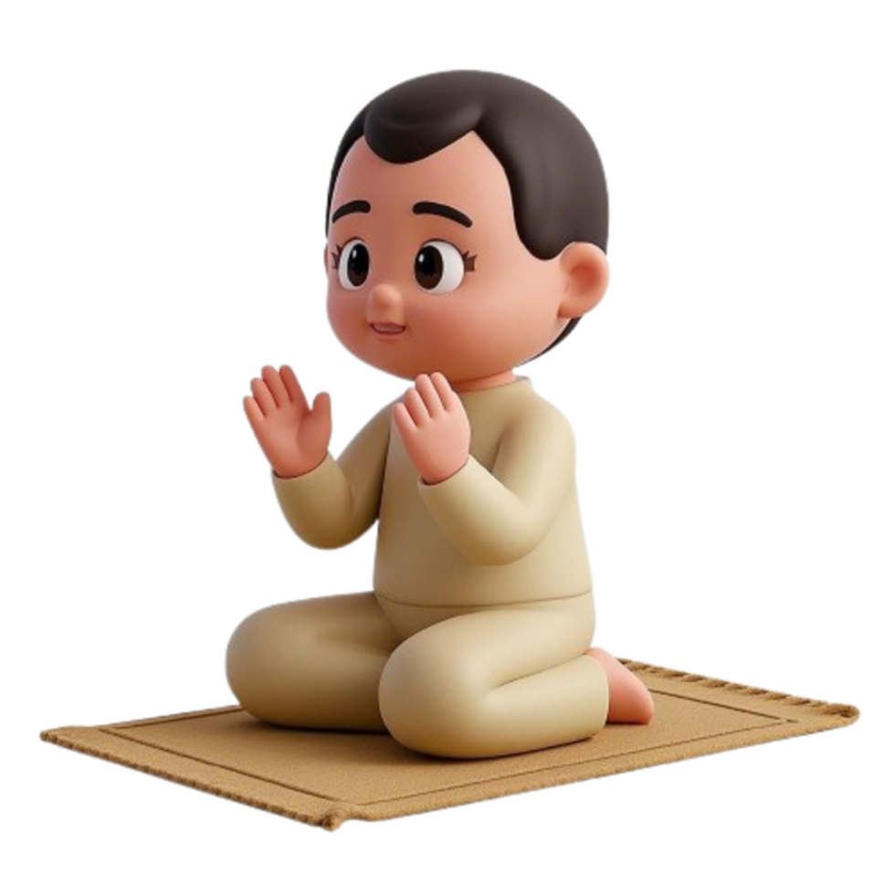 A cute little boy sitting on a mat with his hands folded png