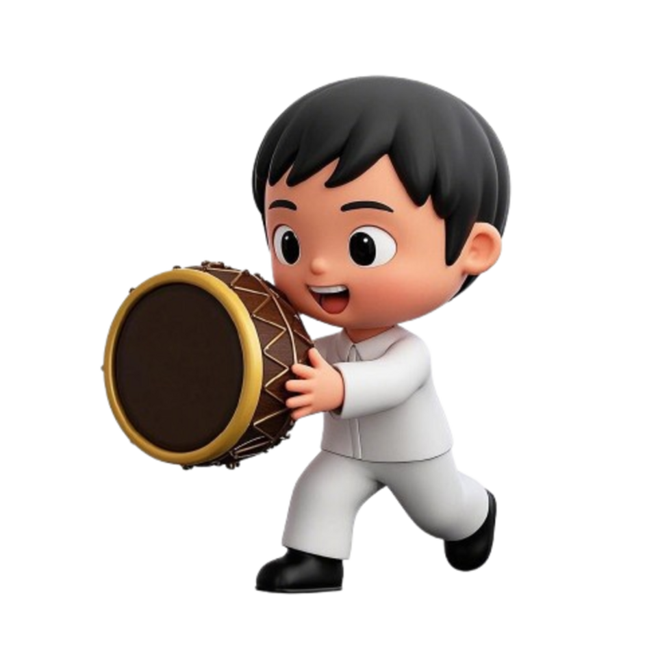 A cute little boy cartoon boy holding a drum png