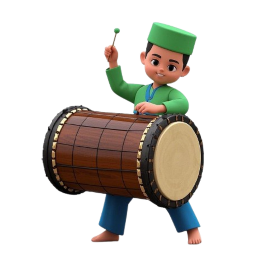 A cartoon little boy character playing a drum png