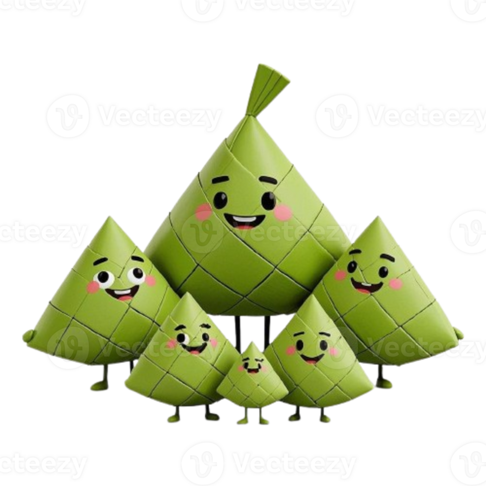 A group of green ketupat with smiling faces png