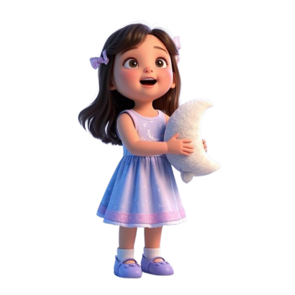 A cute little girl holding a moon in her hand png