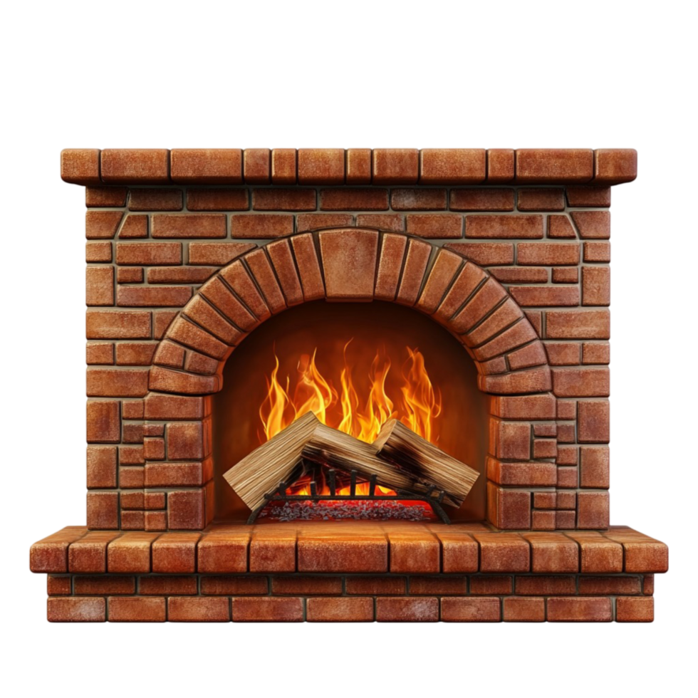 Cozy Brick Fireplace with Warm Fire png