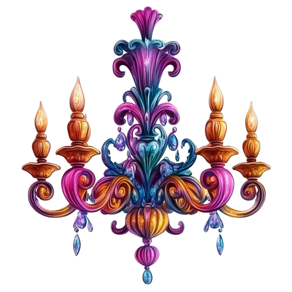 Multicolor Artistic Chandelier with Curved Arms png