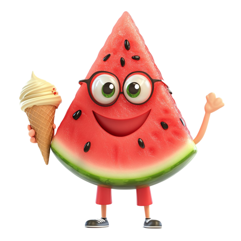 Cute Watermelon Cartoon Holding an Ice Cream png