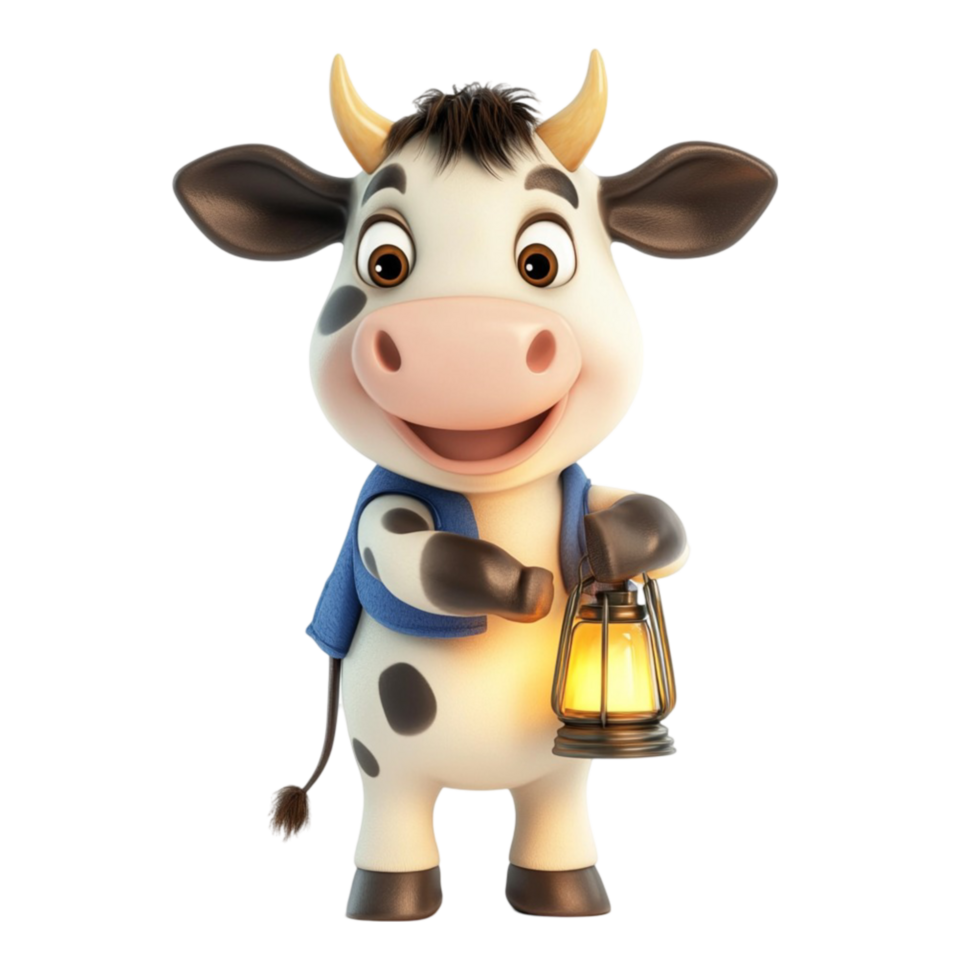 Friendly Cartoon Cow Holding a Red Envelope with a Cute Smile png