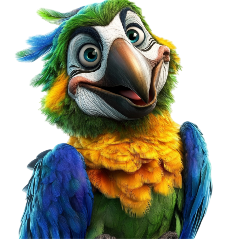 Colorful Cartoon Parrot with Green and Blue Feathers Smiling png