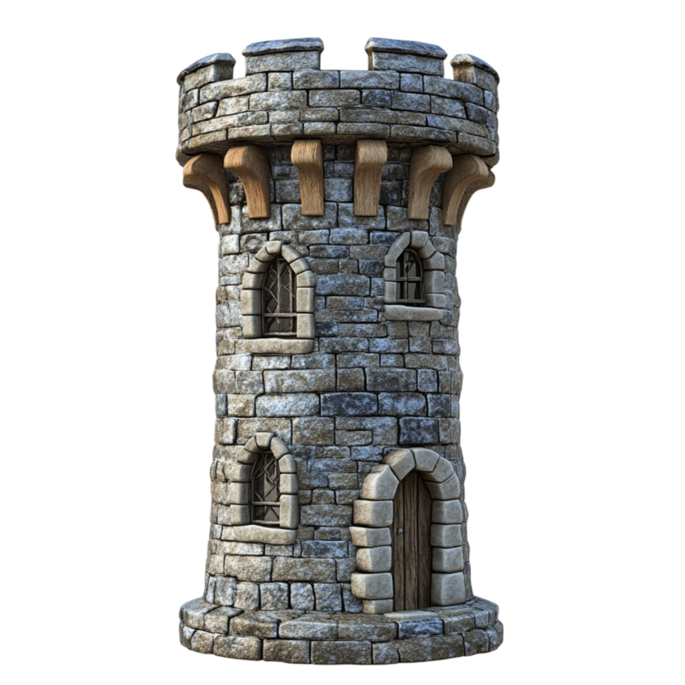 Sturdy Medieval Stone Tower with Fortified Battlements png