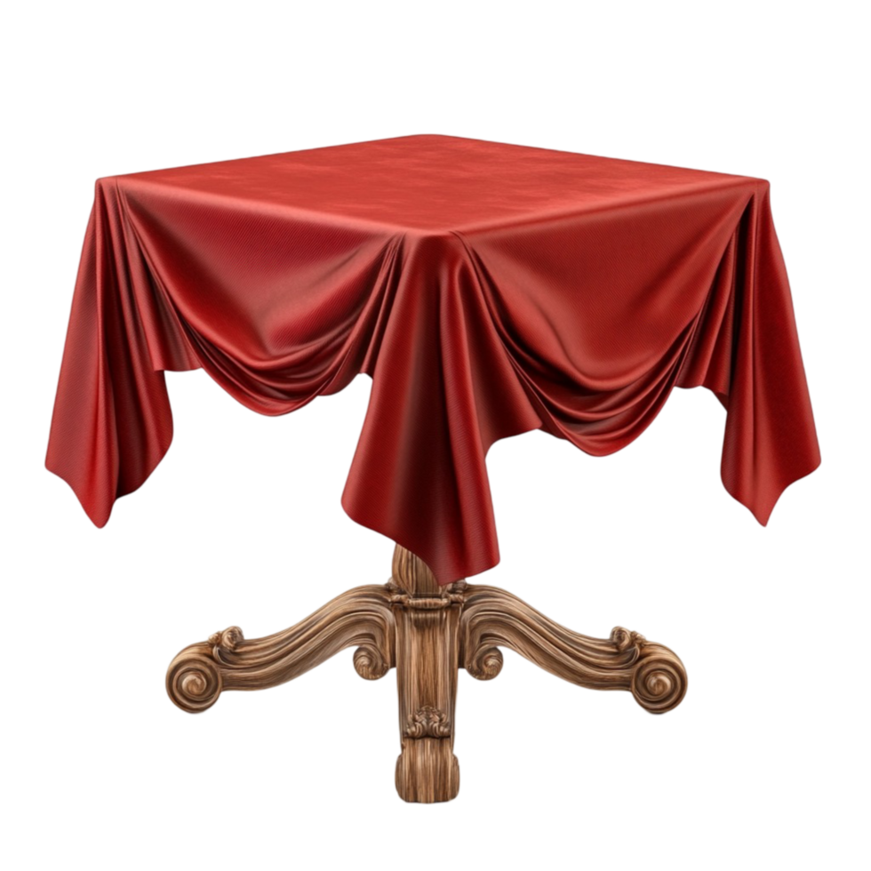 Antique Wooden Table Covered with Red Cloth png