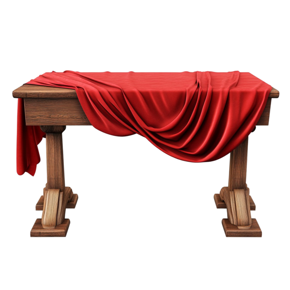Vintage Round Table with Red Draped Cloth png