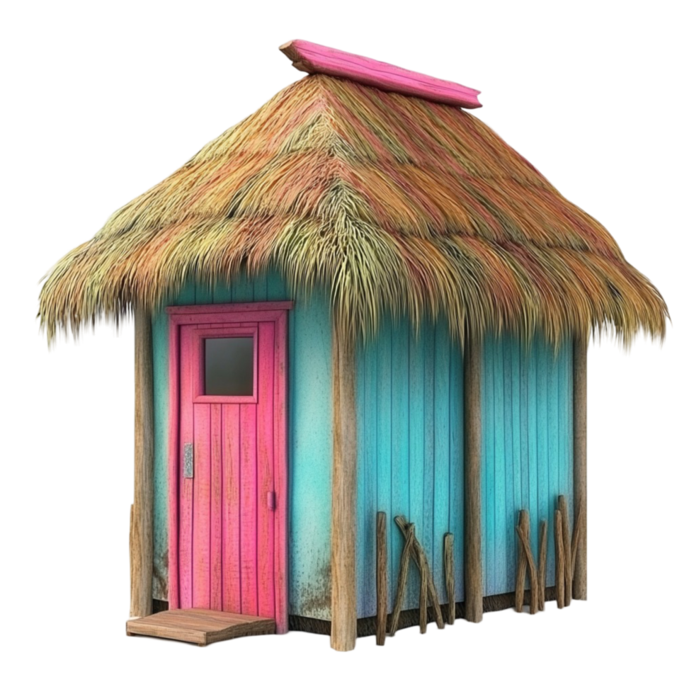 Colorful Wooden Cottage with Thatched Roof png