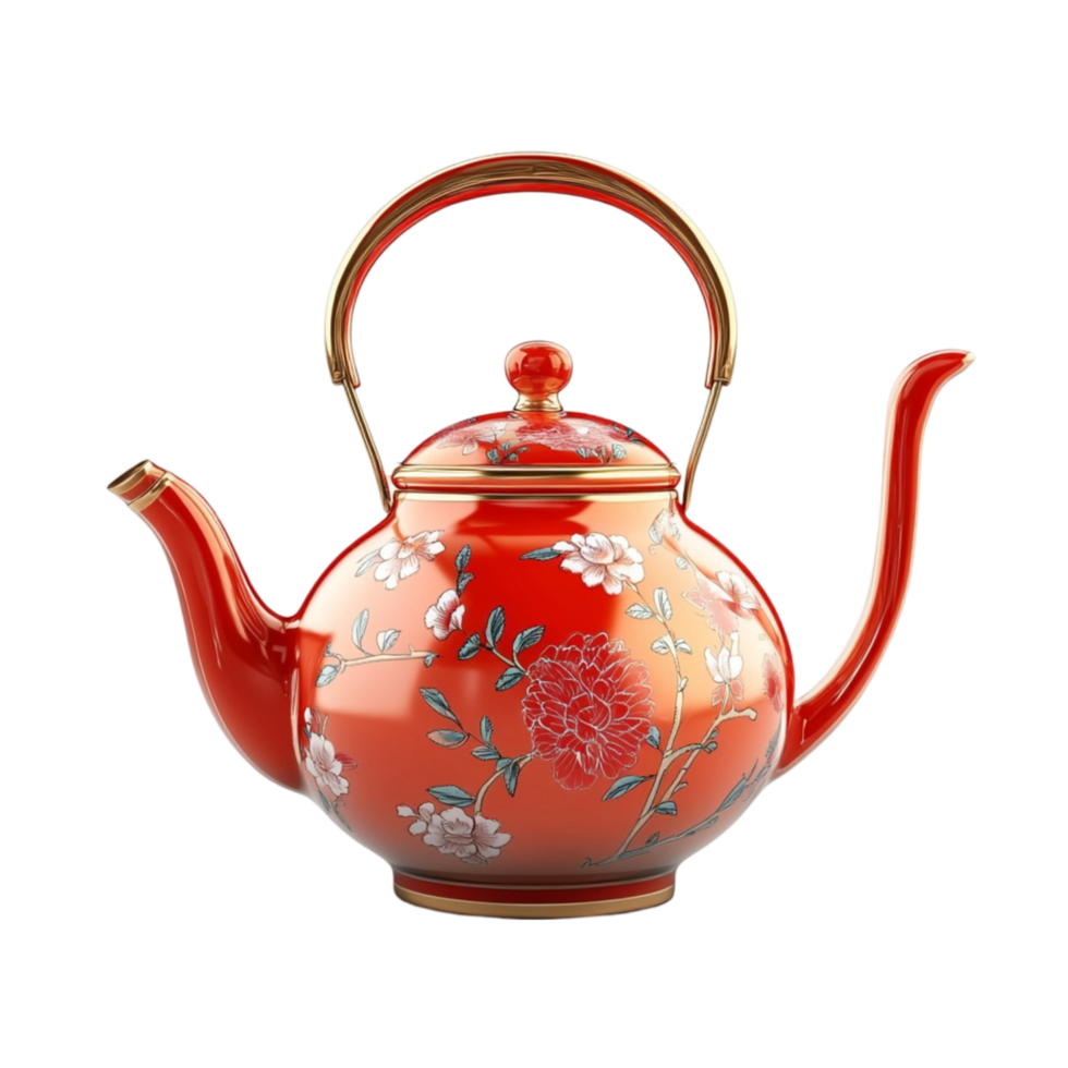 Traditional Red Tea Kettle with Elegant Design png