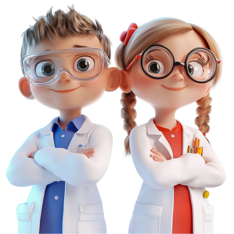 Cute Scientist Boy and Girl in Lab Coats png