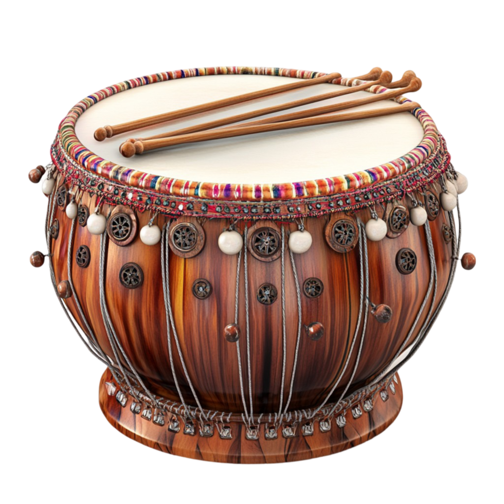 Handcrafted Folk Drum with Decorative Design png