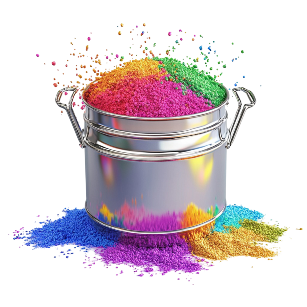 Holi Color Bucket with Rainbow Powders png