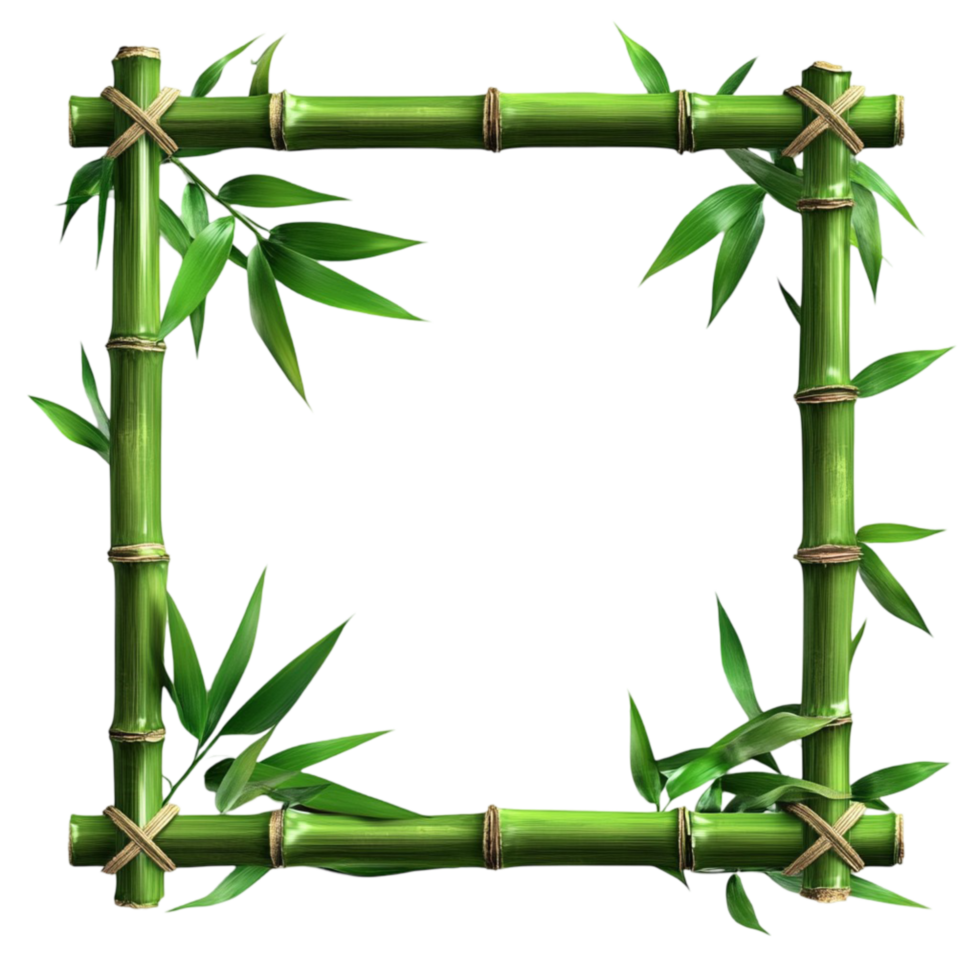 Bamboo Frame with Leaves on Transparent Background png