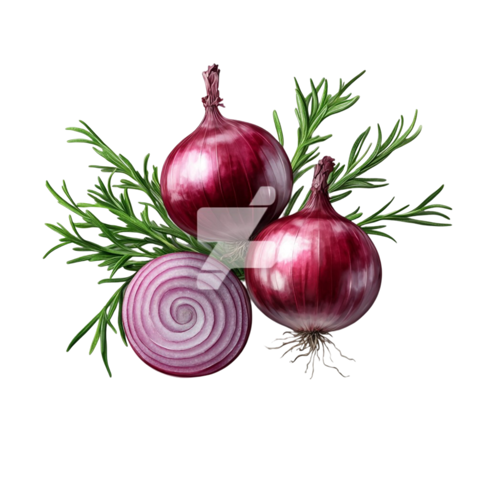 Fresh Red Onions with Sprigs of Rosemary png