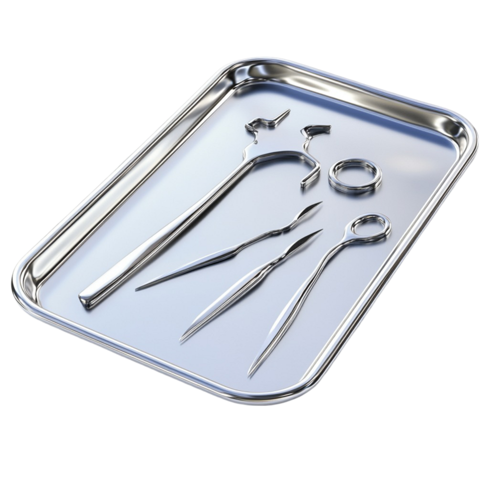 Surgical Tools Set on a Metal Tray png