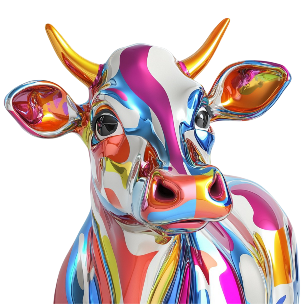Multicolored Artistic Cow with Abstract Patterns png
