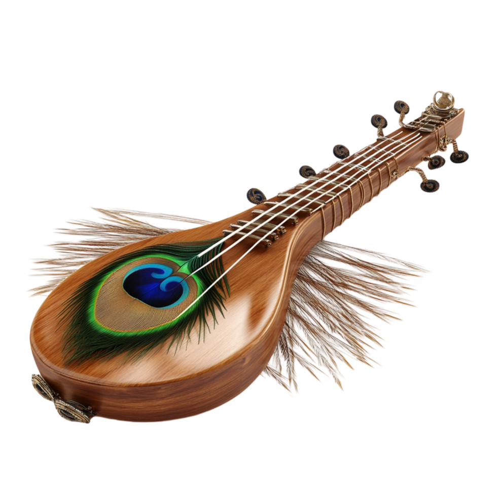 Surreal Peacock-Themed Lute with Eye Motif png