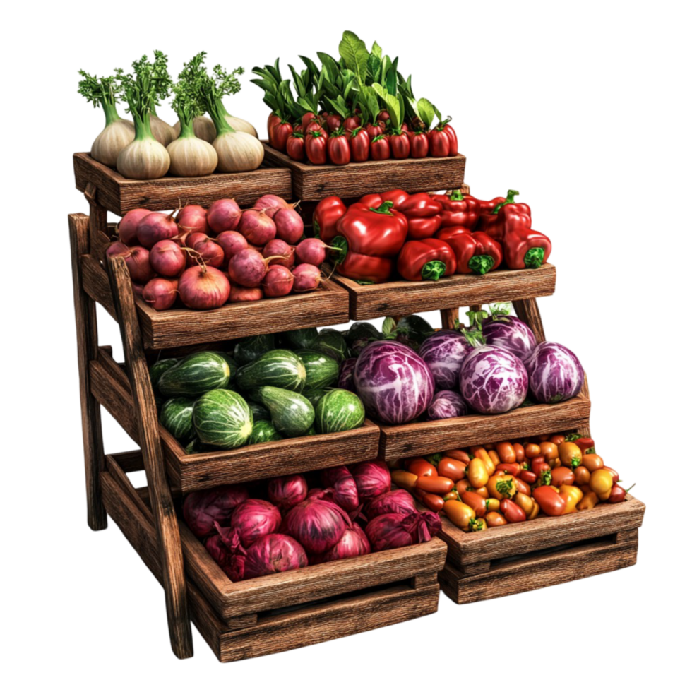 Fresh Market Stall with Assorted Fruits and Vegetables png