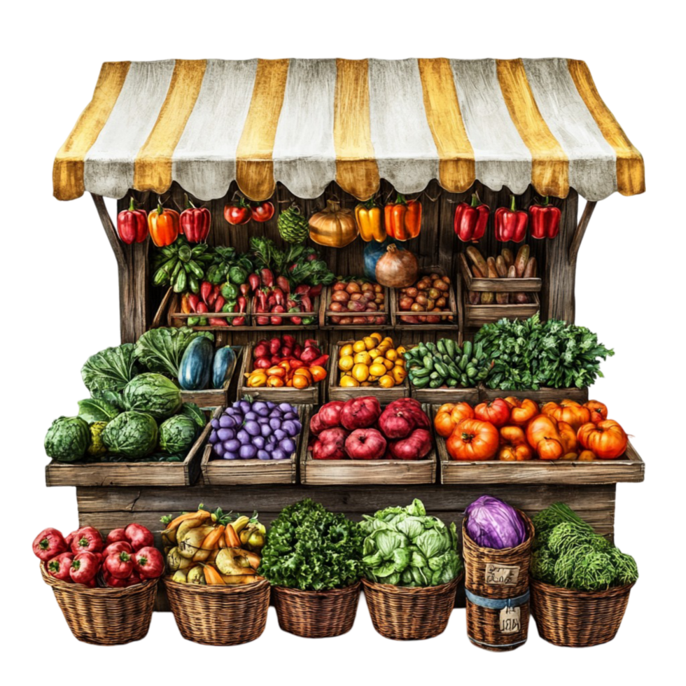 Wooden Fruit and Vegetable Stand with Canopy png