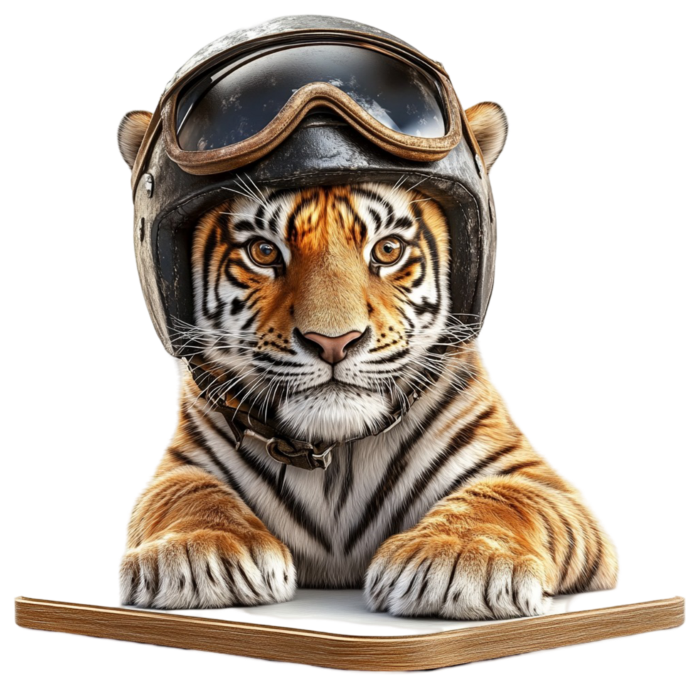 Steampunk Tiger Wearing Helmet and Goggles png