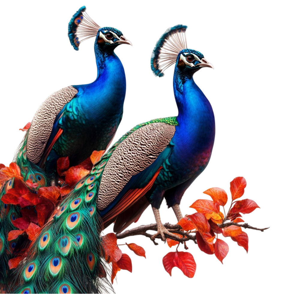 Two Vibrant Peacocks with Exotic Plumage png