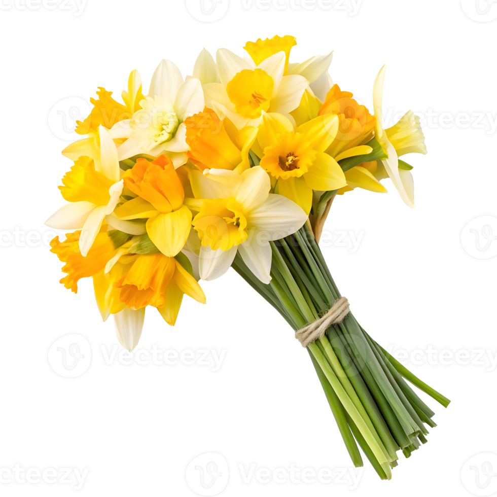 Bright yellow and white daffodils arranged in a lovely bouquet for spring png