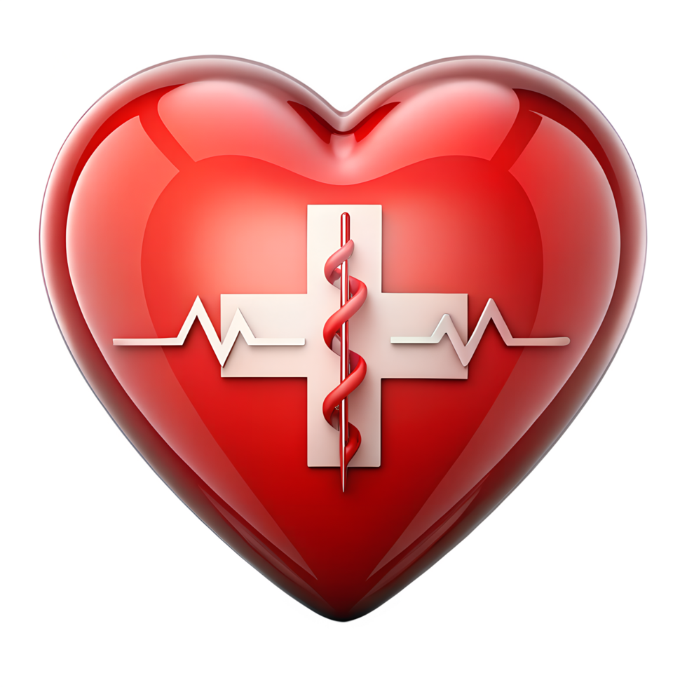 Stethoscope with red heart representing healthcare and cardiology, world health day illustration png