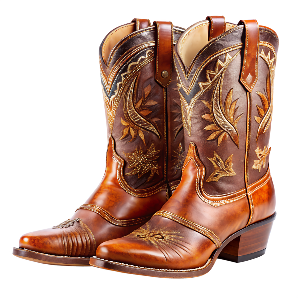 Pair of brown cowboy boots isolated on white background png