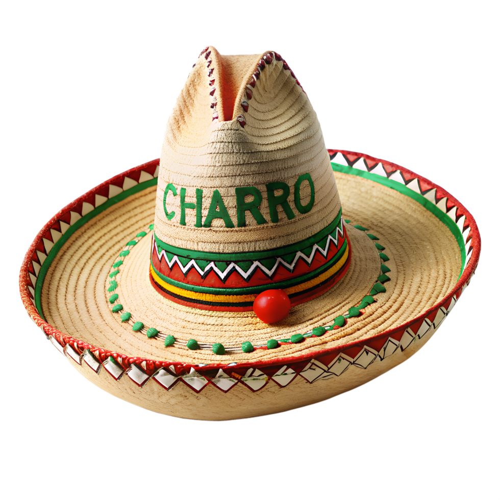 A traditional Mexican sombrero hat in yellow and brown, made of straw, isolated on a white background, perfect for summer sun protection and fashion, with a cowboy-style design png