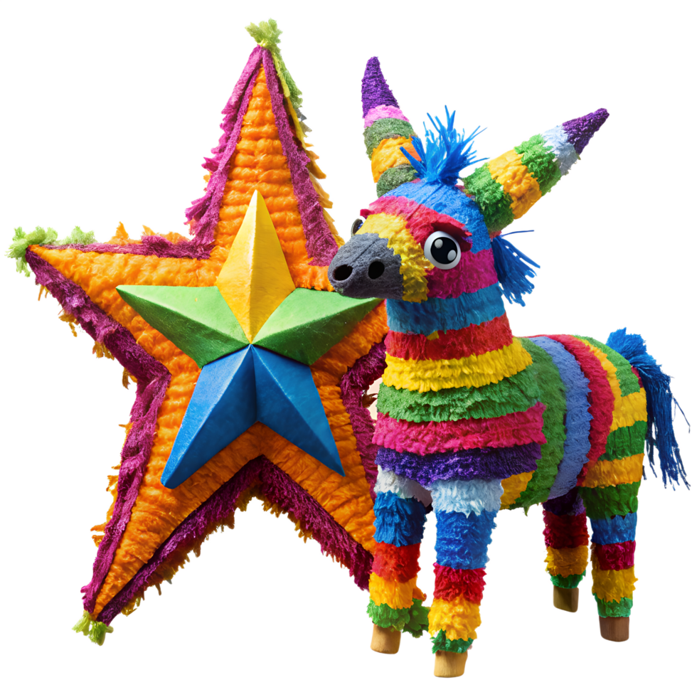colorful star and donkey, stand side-by-side, filled with anticipation for fun and celebration. png
