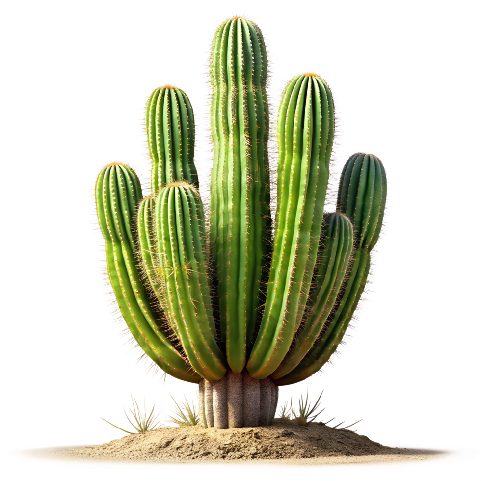 Cactus Portrait, A striking portrait of a vibrant green cactus, showcasing its unique textured skin and symmetrical form, conveying a sense of resilience and natural beauty. png