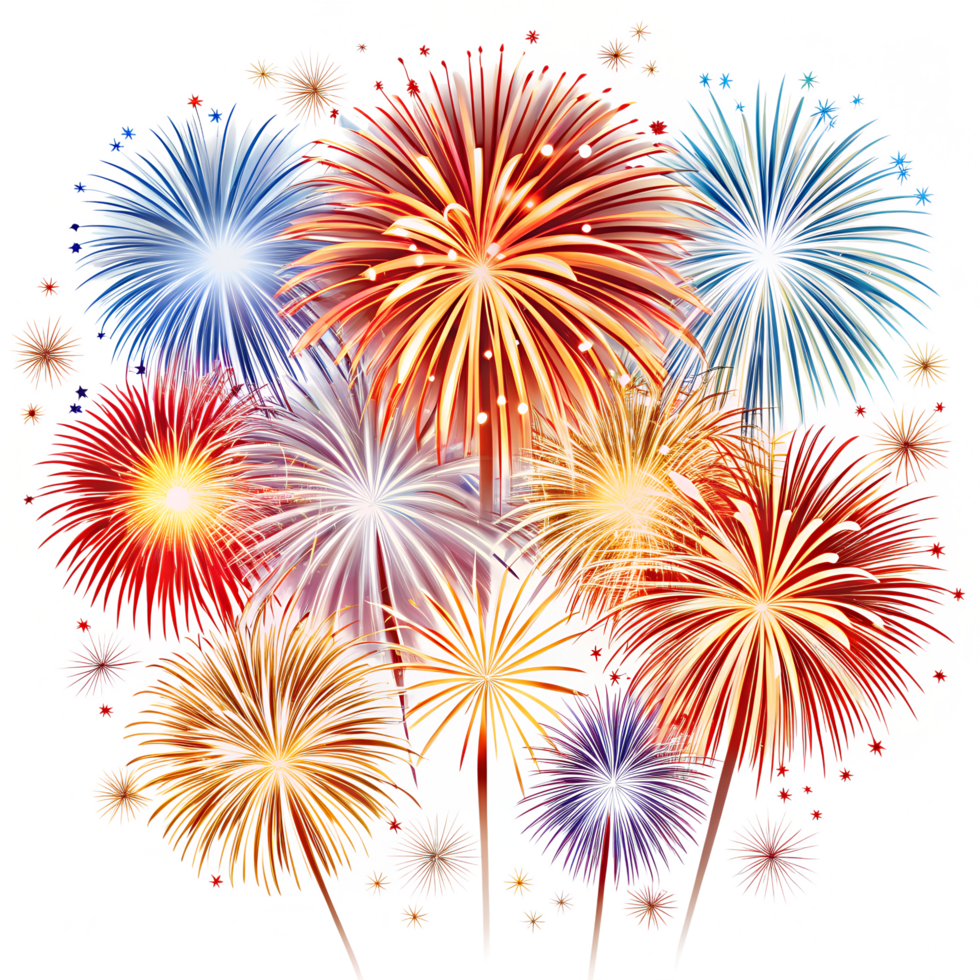 Fireworks, A brilliant display of colorful fireworks bursting in a celebratory show against the night sky, conveying a sense of awe, excitement, and joy png